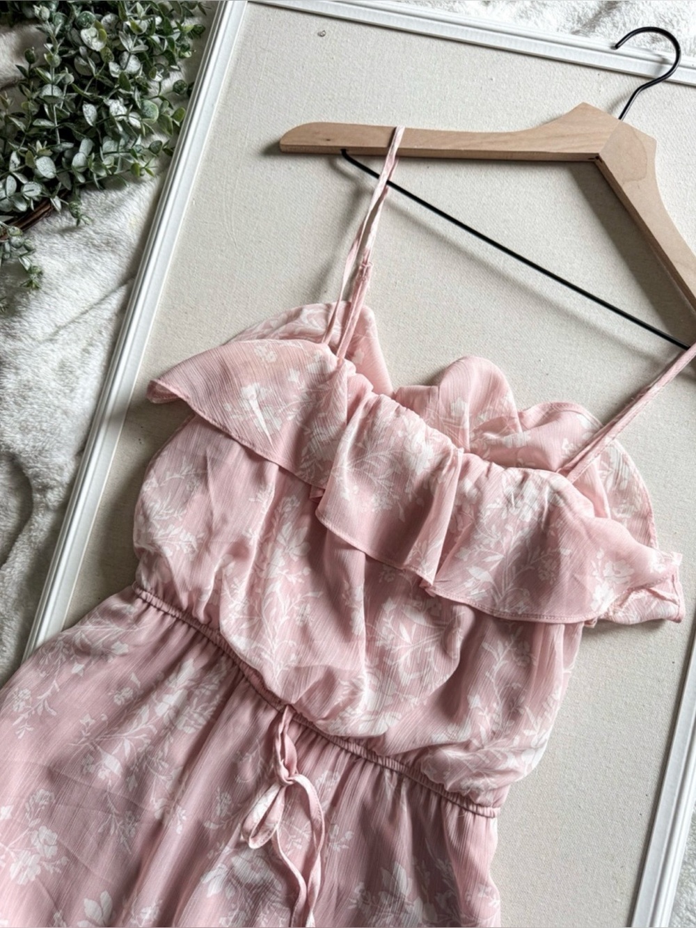 Mi Ami Floral Midi Dress Pink Tiered Ruffle Spaghetti Strap Cottagecore Size S